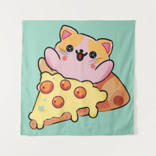 Kawaii Kat Knuffel Pepperoni Pizza Cartoon Wandkleed