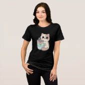 Kawaii Kat Koffie Eerst Tri-Blend Shirt (Voorkant volledig)