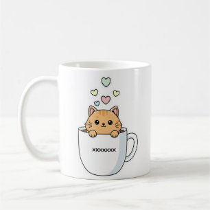 Kawaii Kat & Koffie Hartjes Illustratie Koffiemok