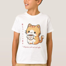 Kawaii Kat & Koffie Japanse Kunst T-Shirt