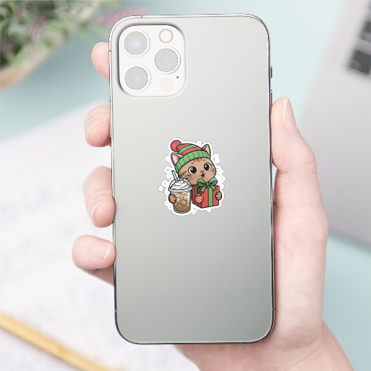 Kawaii Kat Koffie Sticker (Telefoon)