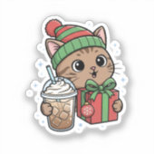 Kawaii Kat Koffie Sticker (Voorkant)