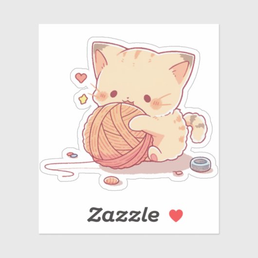 Kawaii Kat Liefde Wollen Bal Sticker (Vel)