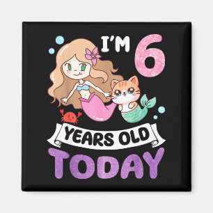 Kawaii kat meermin ik ben 6 jaar 6de verjaardag magneet