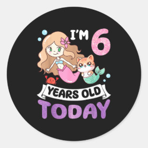 Kawaii kat meermin ik ben 6 jaar 6de verjaardag ronde sticker