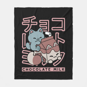 Kawaii Kat met Chocolademelk – Japanse Pop Art Fleece Deken