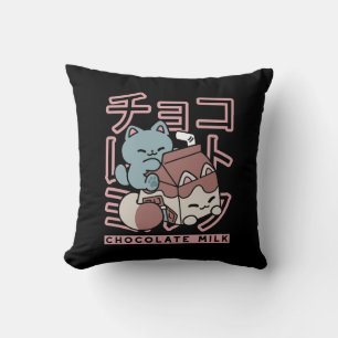 Kawaii Kat met Chocolademelk – Japanse Pop Art  Kussen