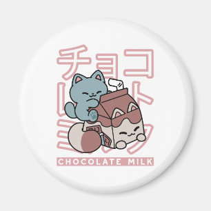 Kawaii Kat met Chocolademelk – Japanse Pop Art Magneet