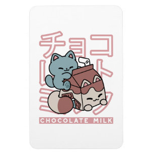 Kawaii Kat met Chocolademelk – Japanse Pop Art Magneet