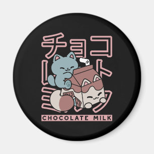 Kawaii Kat met Chocolademelk – Japanse Pop Art Magneet