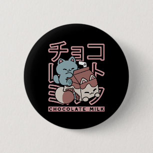 Kawaii Kat met Chocolademelk – Japanse Pop Art Ronde Button 5,7 Cm