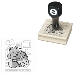 Kawaii kat met chocolademelk – Japanse Pop Art Rubberstempel
