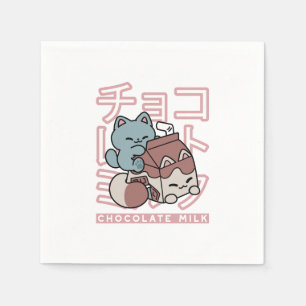 Kawaii Kat met Chocolademelk – Japanse Pop Art Servet