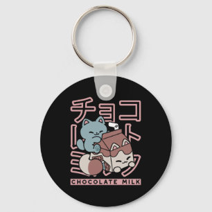 Kawaii Kat met Chocolademelk – Japanse Pop Art Sleutelhanger