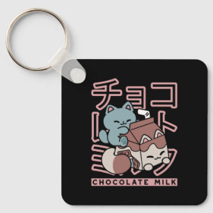 Kawaii Kat met Chocolademelk – Japanse Pop Art Sleutelhanger