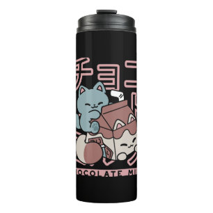 Kawaii Kat met Chocolademelk – Japanse Pop Art Thermosbeker