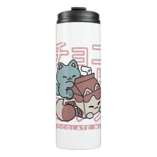 Kawaii Kat met Chocolademelk – Japanse Pop Art Thermosbeker