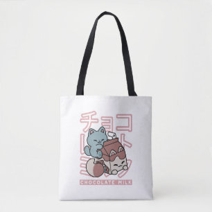 Kawaii Kat met Chocolademelk – Japanse Pop Art Tote Bag