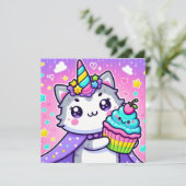 Kawaii Kat met cupcake Kaart (Staand voorkant)