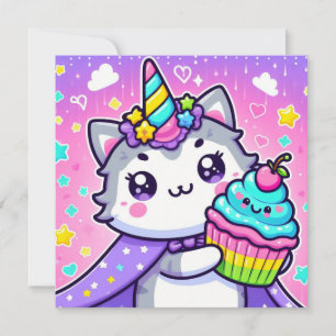 Kawaii Kat met cupcake Kaart