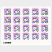 Kawaii Kat met cupcake Verjaardag Vierkante Sticker (Vel)