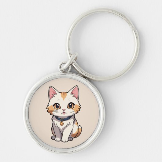 Kawaii Kat met Feline Charm Sleutelhanger (Voorkant)