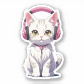 Kawaii Kat met Hoofdtelefoon Sticker (Voorkant)