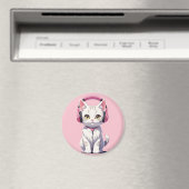 Kawaii kat met koptelefoon magneet (Insitu (Vaatwasser))