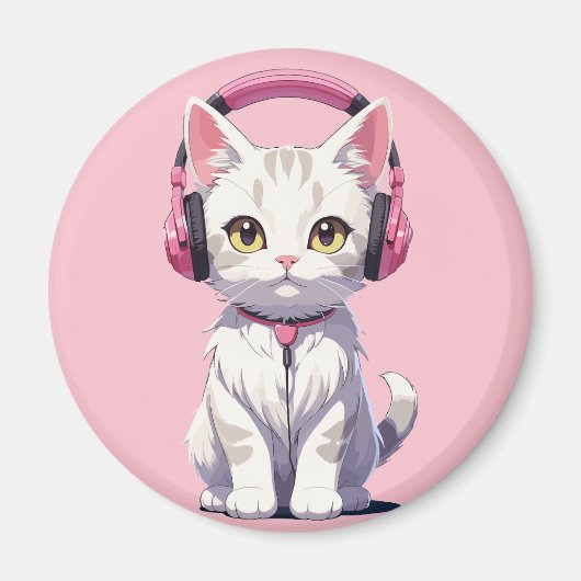 Kawaii kat met koptelefoon magneet (Voorkant)