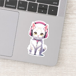 Kawaii kat met koptelefoon sticker