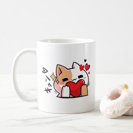 Kawaii kat met liefde schattige anime koffiemok (Met donut)