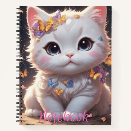 Kawaii Kat met vlinders spiraal Notitieboek (Voorkant)