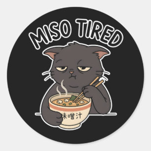 Kawaii kat miso moe ramenschaal voedsel humor stij ronde sticker