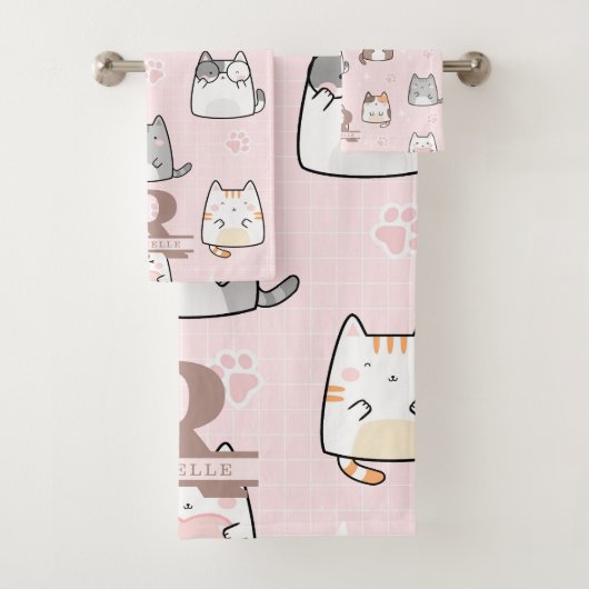 Kawaii Kat op een Roze Achtergrond Bad Handdoek (Insitu)
