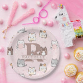 Kawaii Kat op een Roze Achtergrond Papieren Bordje (Feest)