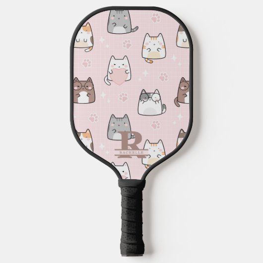 Kawaii Kat op een Roze Achtergrond Pickleball Paddle (Voorkant)