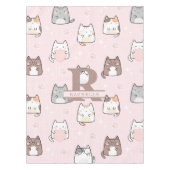 Kawaii Kat op een Roze Achtergrond Tafelkleed (Voorkant)