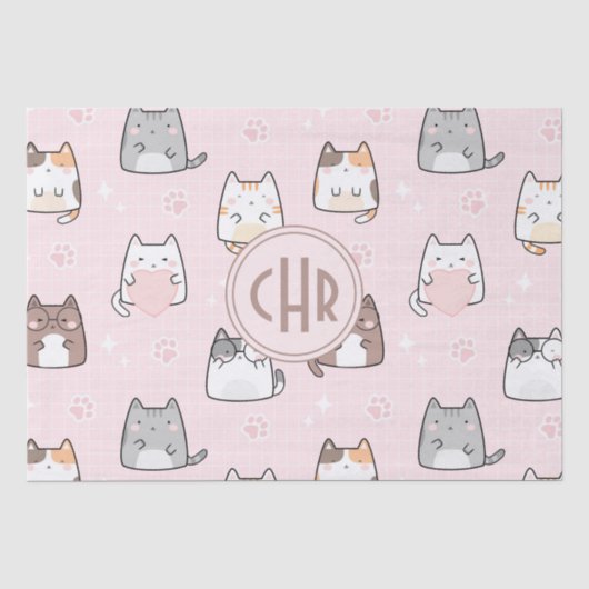 Kawaii Kat op een Roze Achtergrond Tissuepapier (Voorkant)