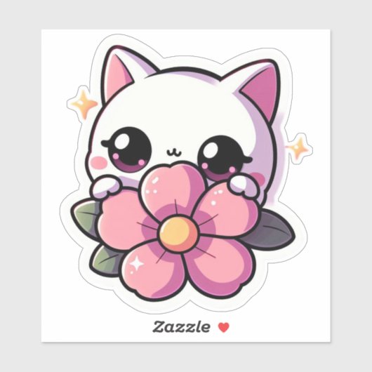 Kawaii kat op maat gesneden vinyl sticker (Vel)