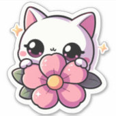 Kawaii kat op maat gesneden vinyl sticker (Voorkant)