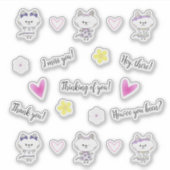 Kawaii kat, roze harten, sticker set (Voorkant)
