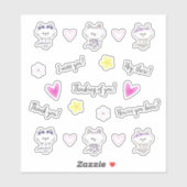 Kawaii kat, roze harten, sticker set (Vel)