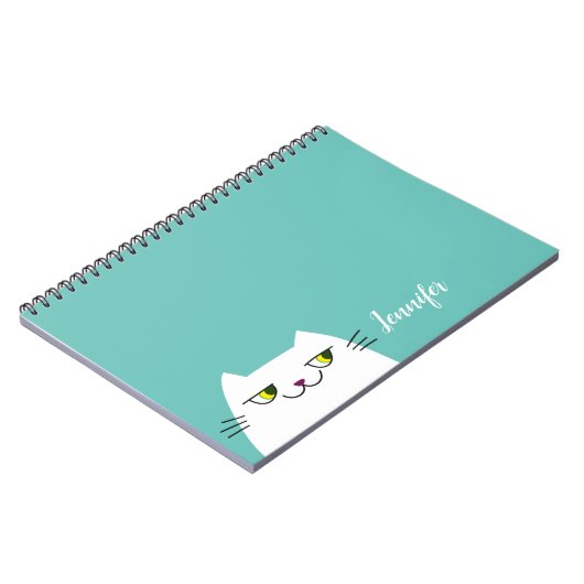 Kawaii kat Schattige pastel blauw Notitieboek (Linkerzijde)