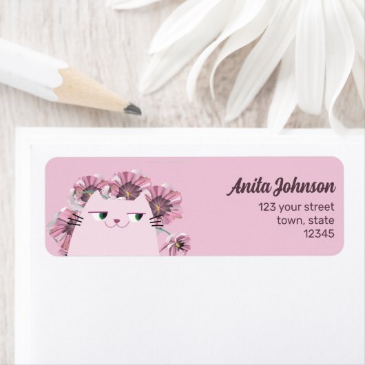 Kawaii kat Schattige roze retour adreslabel Etiket (Insitu)