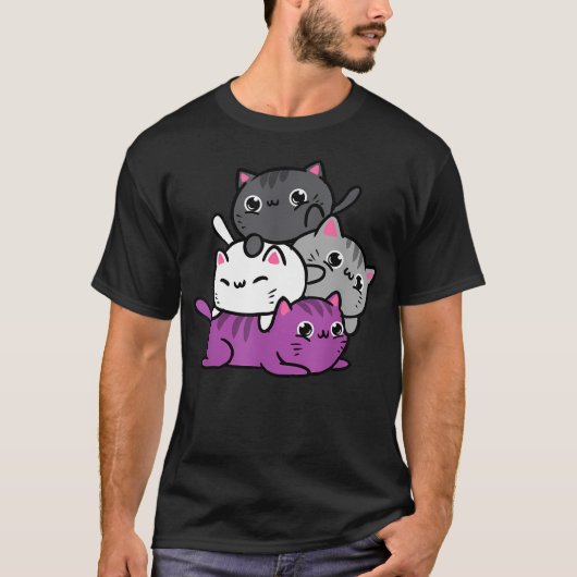 Kawaii Kat Stapels Aseksueel T-shirt (Voorkant)
