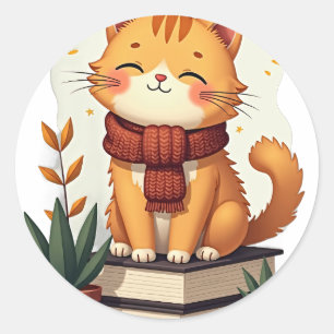 Kawaii Kat Succulente Paddenstoel Boek Stapel Plan Ronde Sticker