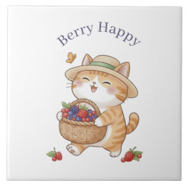 Kawaii Kat Tuinier Zomer Bes Keramische Tegel Tegeltje