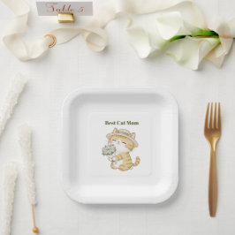 Kawaii Kat Tuinierster Roos Boeket Papieren Bord