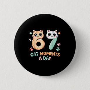 Kawaii Kat Zes Zeven Alpha Gen Slang 67 Kat Moment Ronde Button 5,7 Cm