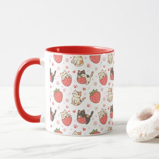Kawaii Katten & Aardbeien Mok (Met donut)